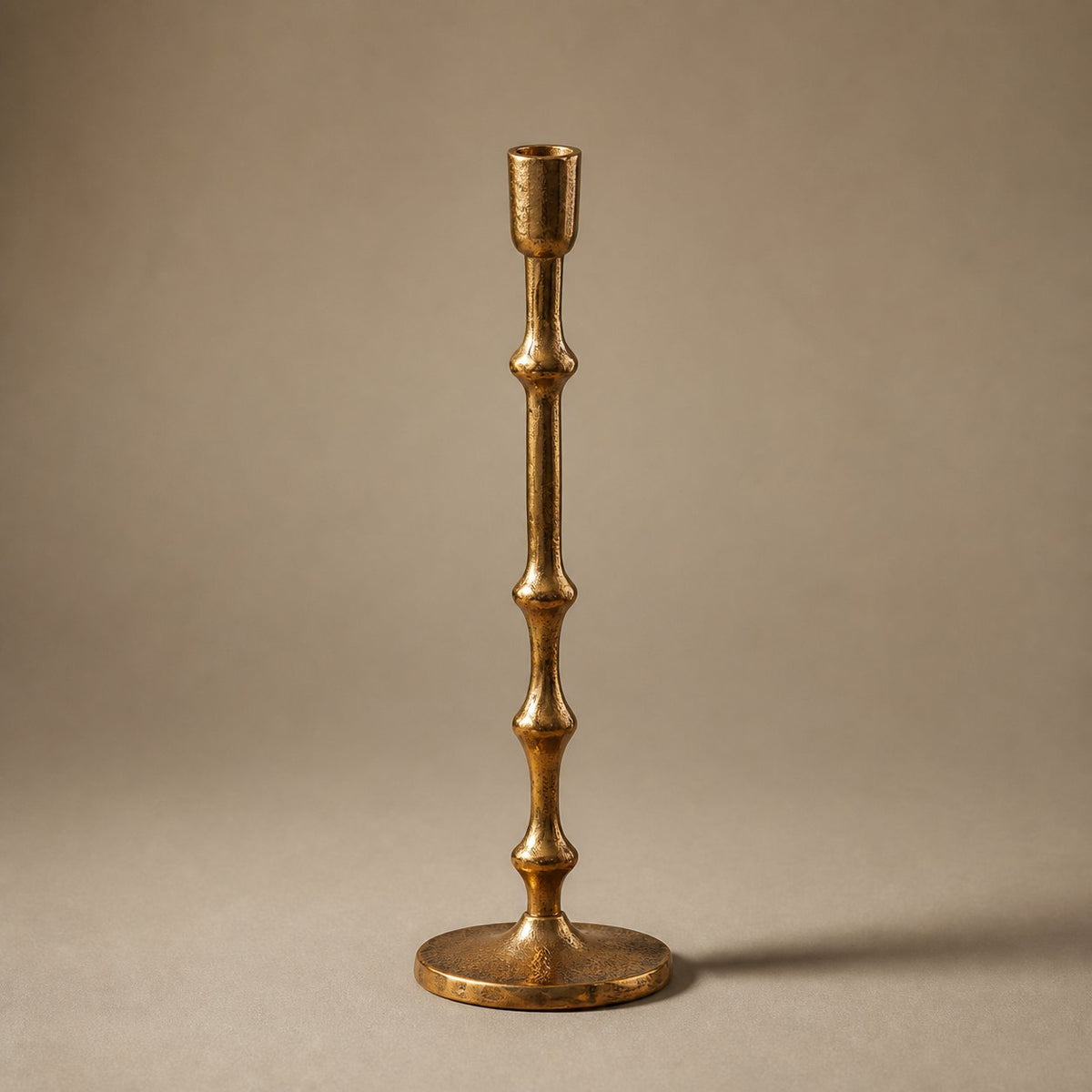 Hammered Brass-Tone Candlestick, Small (34cm), studio shot