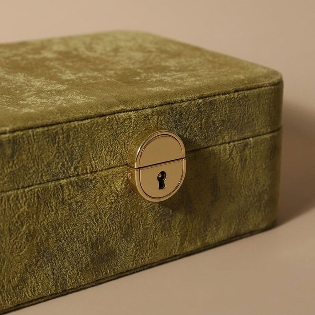 Velvet Travel Jewelry Case, Antique Olive, velvet texture close-up