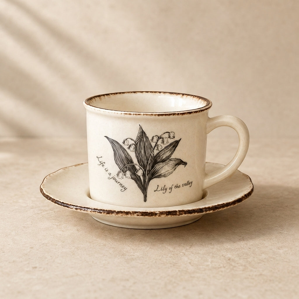 Botanical Sketch Cup & Saucer, Secret Lily (Lily of the Valley) pattern