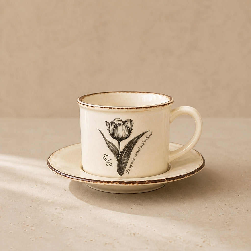 Botanical Sketch Cup & Saucer, Midnight Tulip pattern