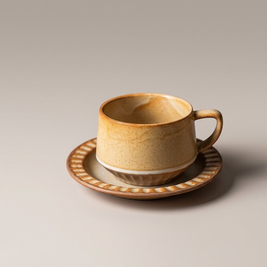 Hand-painted ceramic cup and saucer in the solid warm amber Amber Kiln glaze