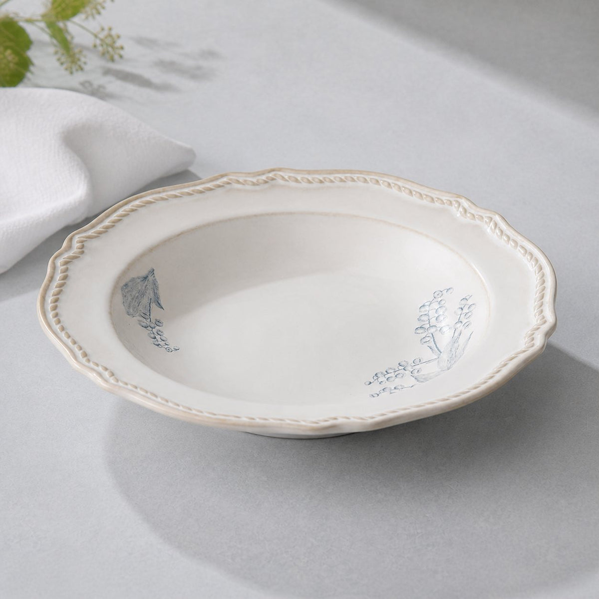 Lily of the Valley ceramic deep soup plate, 8.5 inches, hand-painted floral pattern