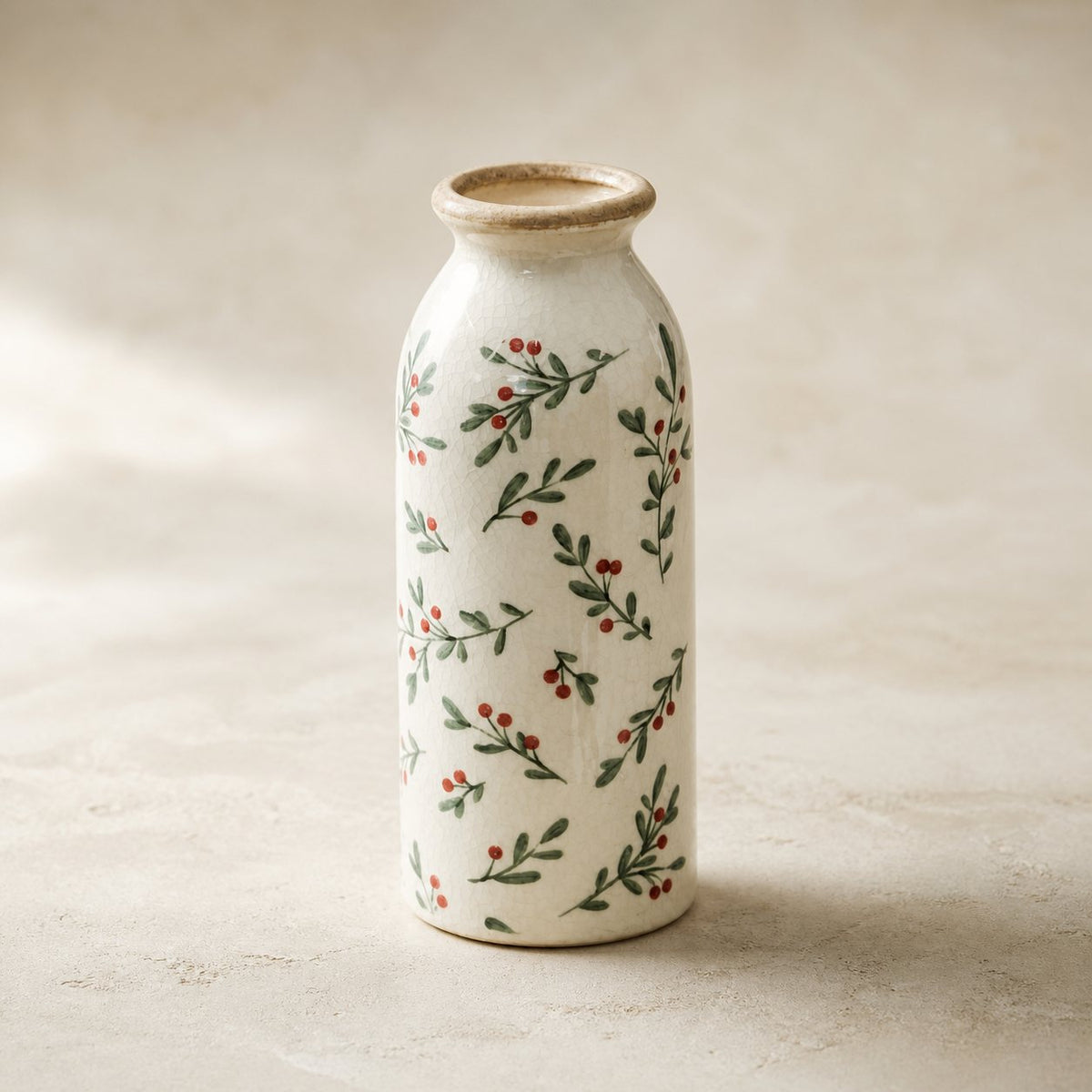Painted Floral Bud Vase, Winter Berry pattern, Medium (19.7 cm)