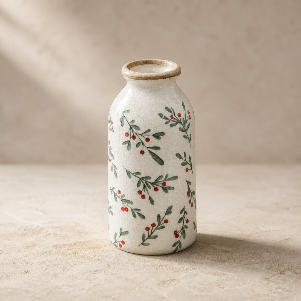 Painted Floral Bud Vase, Winter Berry pattern, Small (15.5 cm)